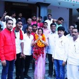 There was an influx of people congratulating Film Actor Pappu Yadav’s Wife Rekha Yadav on winning independently The Block Pramuk Elections